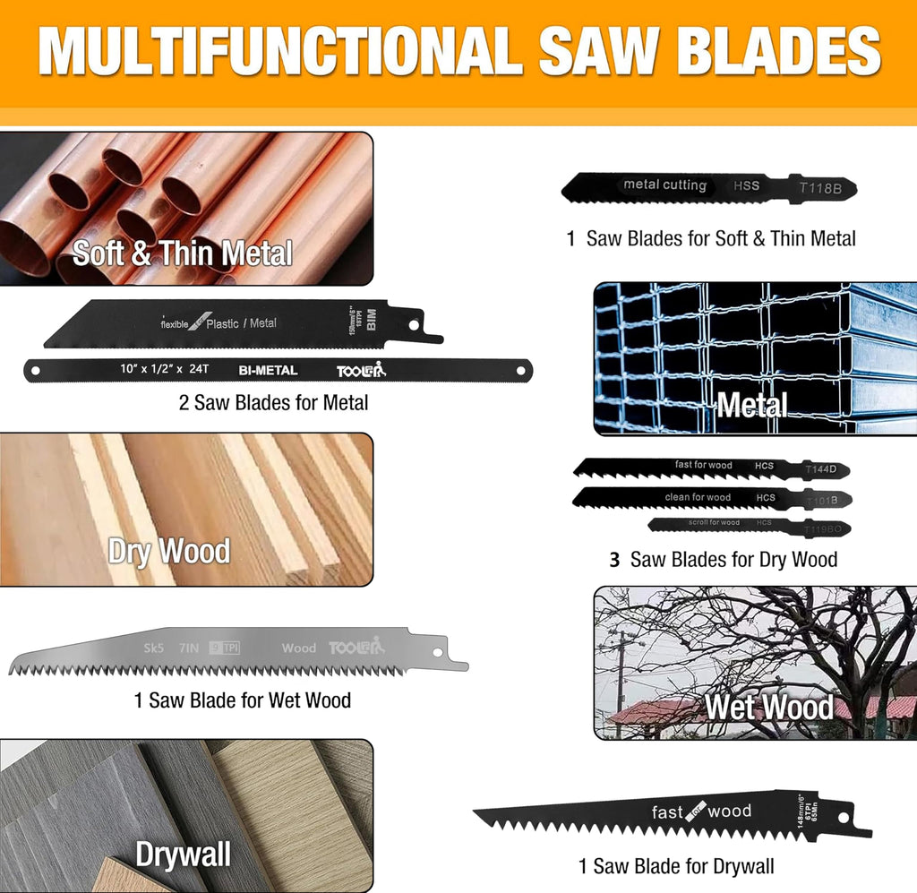 8-In-1 Multi Blades Hand Saw, Drywall Cutter. Hacksaw. Long Blade Hand Saw, Jab Saw, For Cutting Drywall, Sheetrock, Wood, Metel, Plastic, Plywood. Blade Quick Change Mechanism.