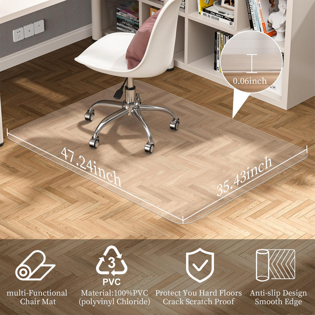 Tonaus Chair Mat for Hard Floor Office Chair Mat Desks Mats Large 48"×36",Transparent Clear PVC Floor Protector for Home Office Study Wooden Floors 3'x4'