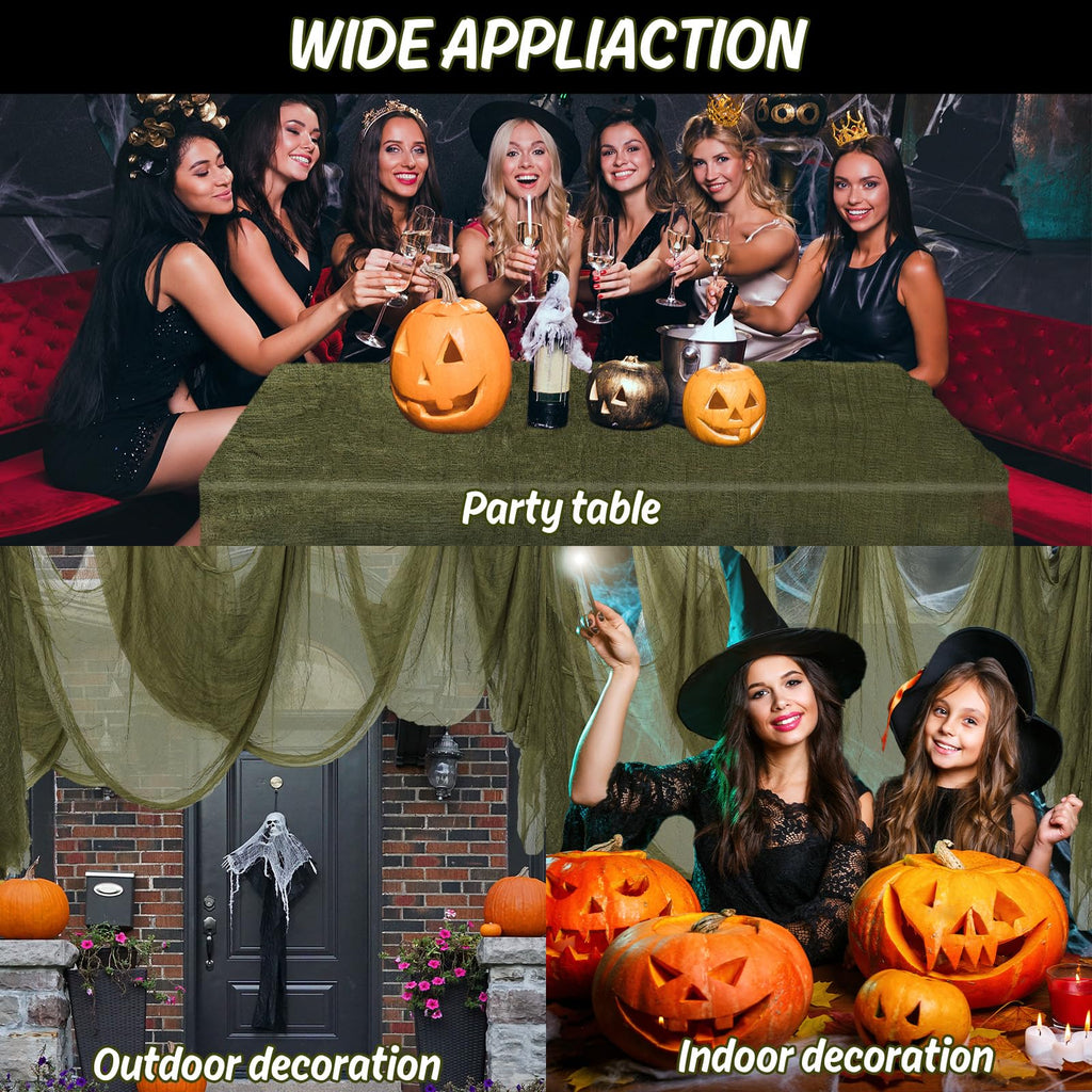 Whaline Halloween Olive Green Creepy Cloth 197 x 87 Inch Spooky Gauze Clothes Halloween Scary Decoration for Haunted Houses Party Supplies Indoor Outdoor