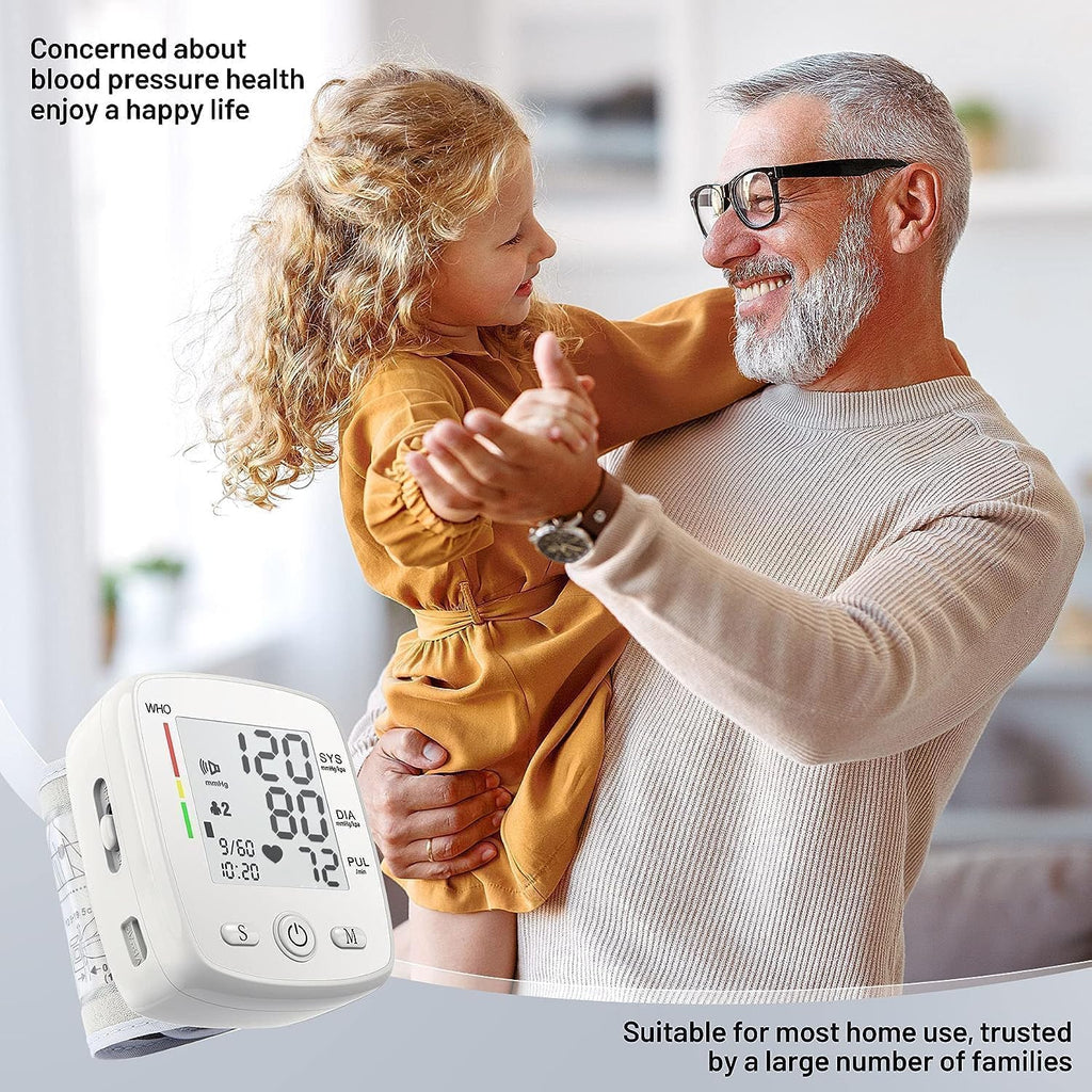 Blood Pressure Monitor Digital Wrist BP Machine Automatic BP Cuff (5.3 to 7.7 in) with 2 Users 180 Memory Voice Large LCD Display Adjustable Cuff USB Charging Carrying Case,White