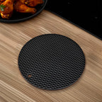 Silicone Trivet Mats,Heat Resistant Pot Holders, Multipurpose Non-Slip Hot Pads for Kitchen Potholders, Hot Dishers, Jar Opener, Spoon Holder, Food Grade Silicone(Black Size Round 7''x7'')