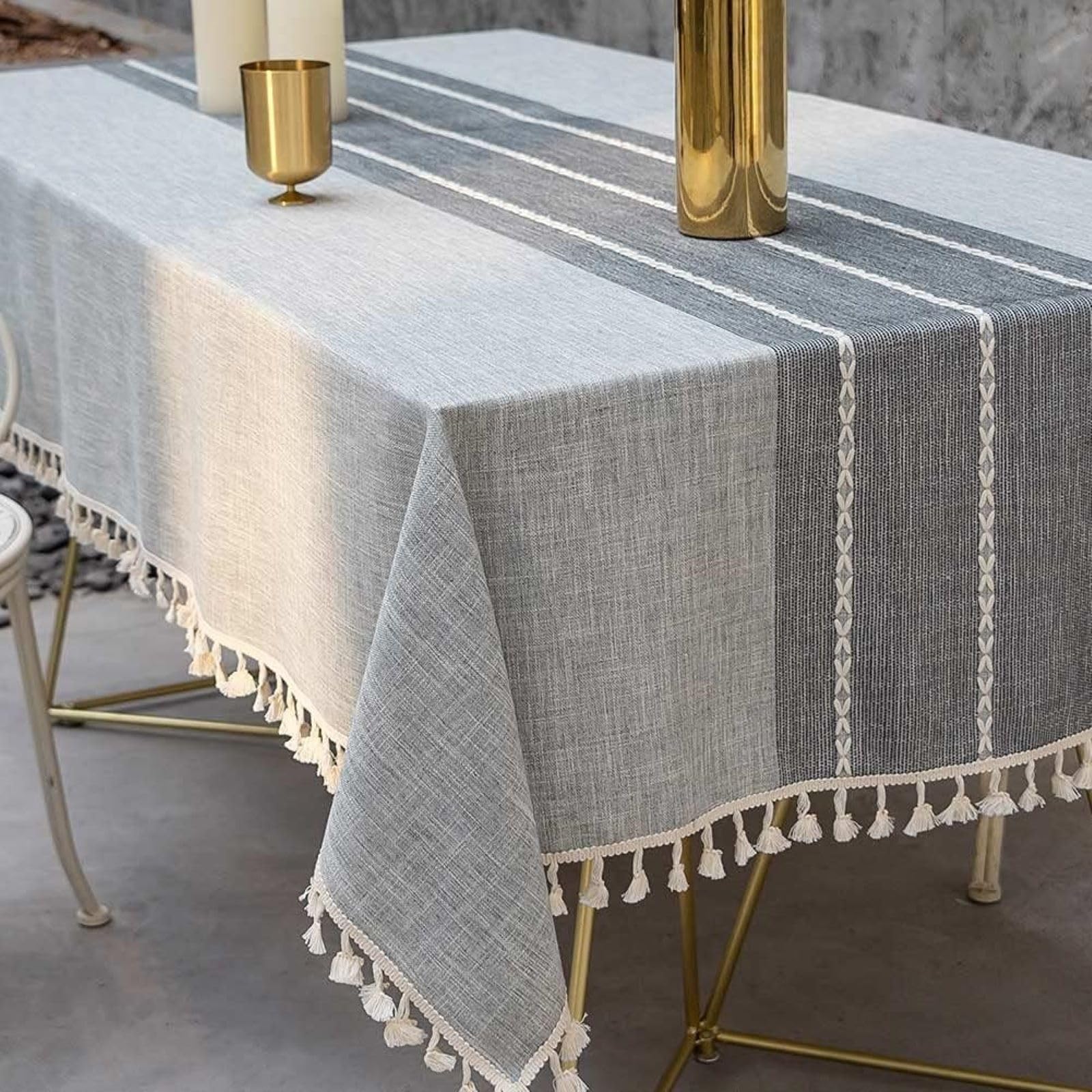 Deep Dream Tablecloth, Embroidered Waterproof Table Cloth Cotton Linen Wrinkle Free Anti-Fading Tablecloths Dust-Proof Table Cover for Kitchen Dinning Party Christmas, 55 x 102 Inch - New Gray