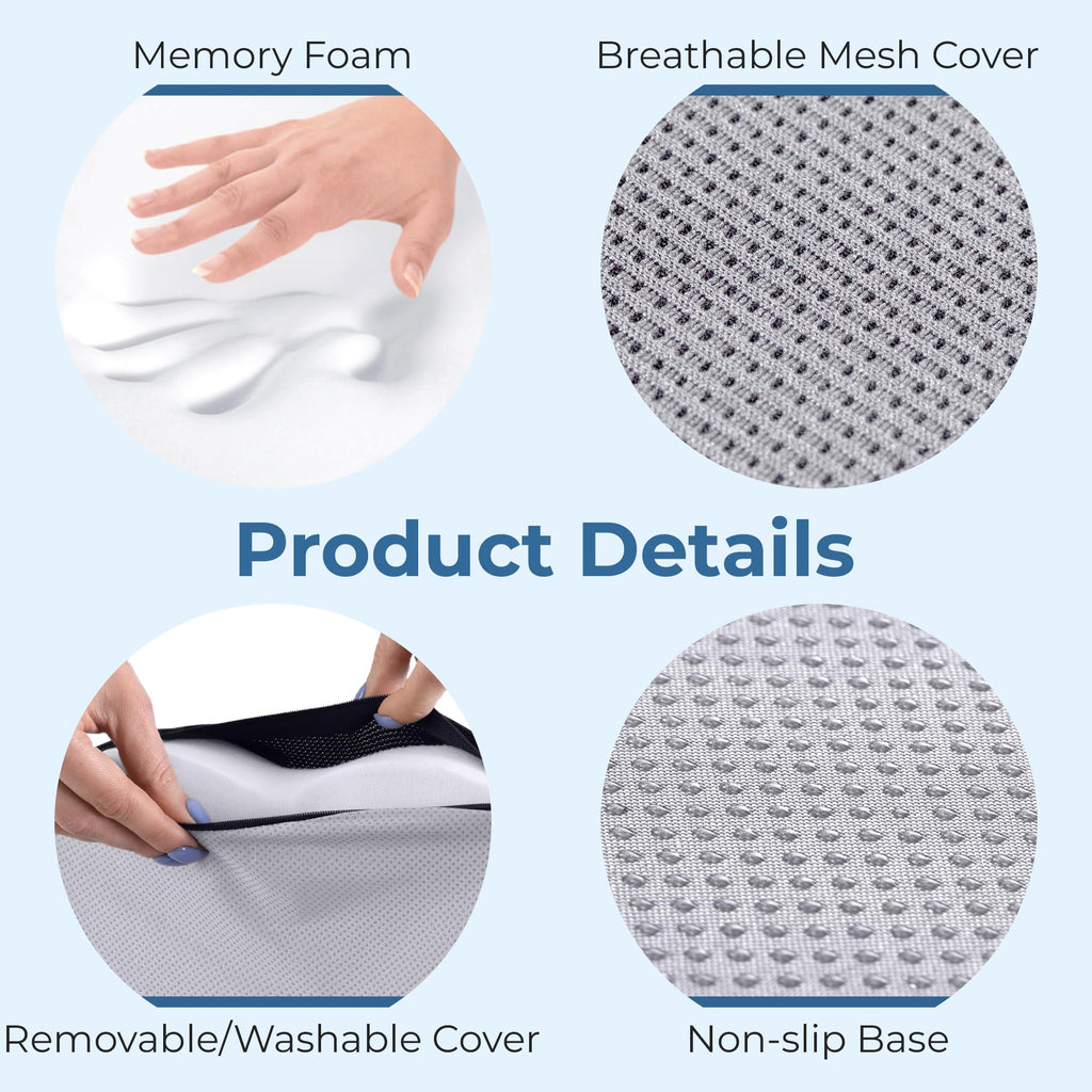 5 STARS UNITED Seat Cushion for Tailbone Pain Relief – Memory Foam Lifting Pillow for Coccyx, Hip, Hemorrhoid, Sciatica & Post-Surgery Recovery – Wheelchair, Car, Desk, Gaming & Office Chairs, L Gray