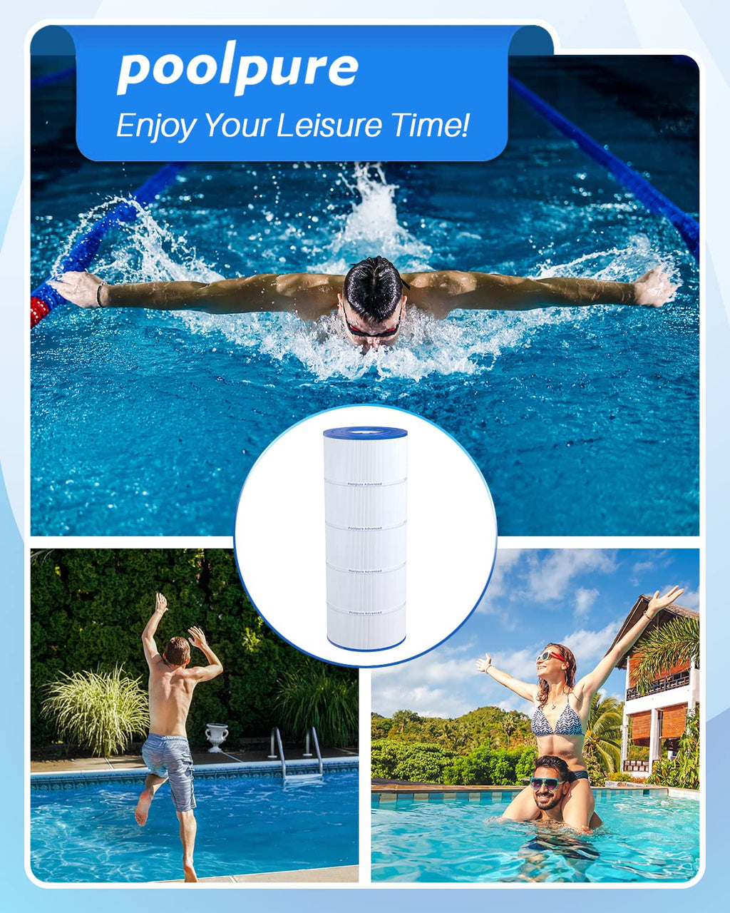 POOLPURE PLFPXST150 Pool Filter Replaces Hayward X-Stream CC1500, CCX1500-RE, Pleatco PXST150, Ultral-B3, Unicel C-8316, Filbur FC-1286, Waterway Pro Clean 150, L x OD: 23 1/4" x 8 15/16"