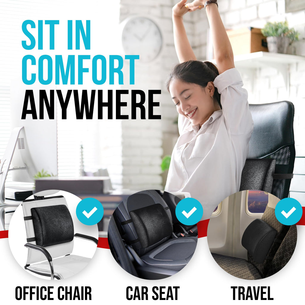FORTEM Office Chair Cushion and Back Support for Office Chair, Lumbar Support Pillow, Memory Foam, Non Slip Sitting and Back Rest for Gaming, Car Seat Cushion, Chair Pad, XL