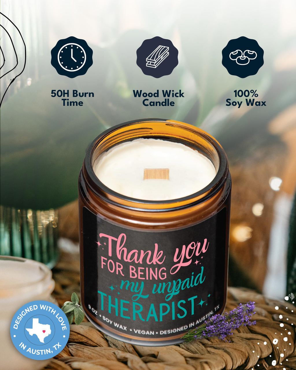 Funny Candle for Best Friend, Thank You for being My Unpaid Therapist Candle, Best Friend Candle for Women, Funny Friendship Gifts, Gifts for Best Friend, Birthday, Christmas, Gift-Ready