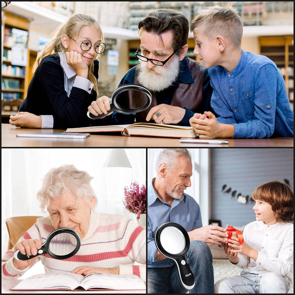 MOJINO Magnifying Glass with Light, MOJINO 10X Lighted Large Handheld Reading Magnifier Glasses with 18 LED Lights for Macular Degeneration, Seniors & Kids Reading, Inspection, Coins, Jewelry, Exploring
