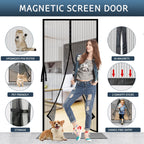 Magnetic Screen Door with Stay Open Buckles - Door Curtains Heavy Duty Self-Sealing Mesh,Powerful Magnets (Fit for Door Size:36x82 Inch,Screen Itself Size:38x83 Inch, Black)