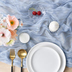 Joanlody Blue Cheesecloth Table Runner 10Ft Rustic Gauze Cheese Cloth Table Runner Boho Tablecloth for Wedding Bridal Shower Fall Thanksgiving Christmas Decoration 4 Pack