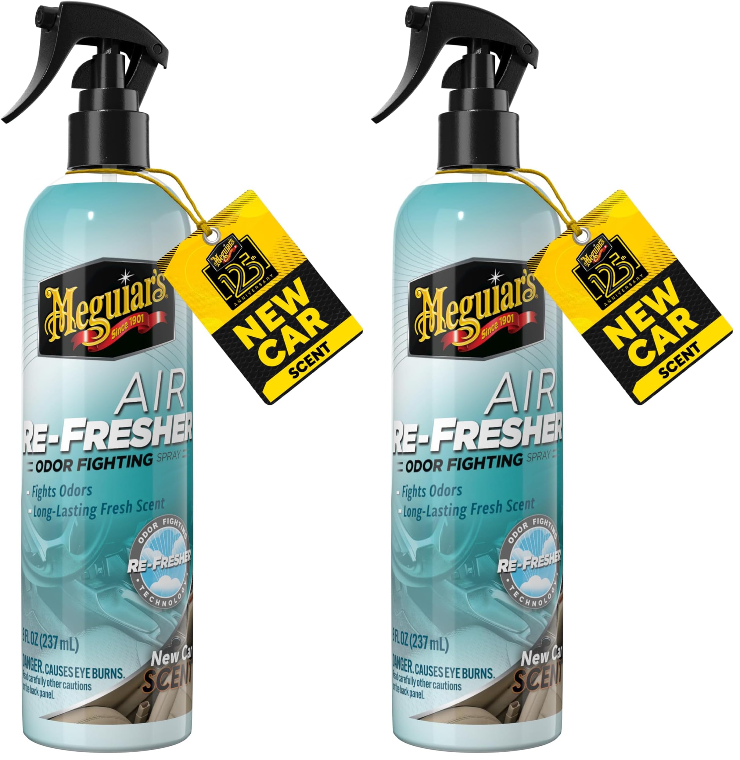 Meguiar's Air Re-Fresher Odor Fighting Spray,New Car Scent,Convenient Air Freshener that Instantly Fights Odors and Leaves Behind a Long-Lasting New Car Scent,8 Oz Trigger Spray,(Pack of 2)