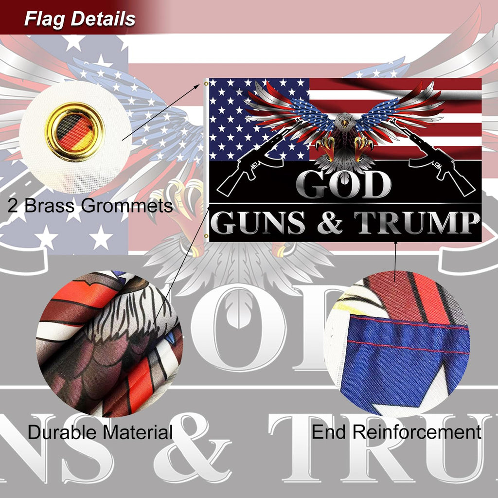 Trump 2024 Flag 3x5 Outdoor God Guns and Trump Flag 150D Premium Polyester Trump US American Patriotic Eagle Flag with Brass Grommets for Outdoor Indoor Room Wall