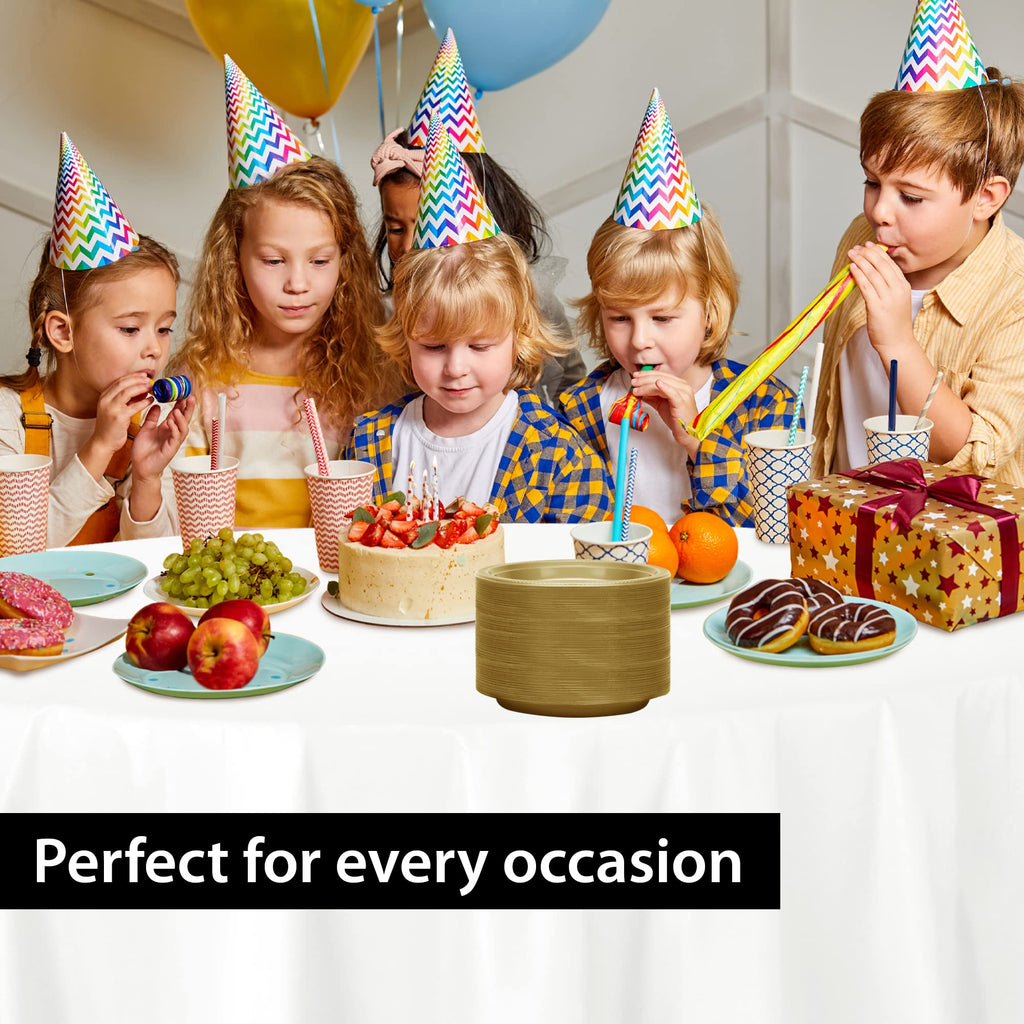 Hanna K. Signature Gold Plastic Plates 9 Inch - 600 count - Plastic Solid Round Party Plates For Weddings, BBQs, Birthday Plates - Disposable Gold Plates - Plastic Dessert Plates