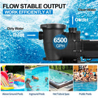 Leomru 1.5 HP Pool Pump 6500 GPH Self Priming in/Above Ground Swimming Pool Pump 110V/220V Dual Voltage Single Speed Pumps with Strainer Basket 6Pcs Connectors