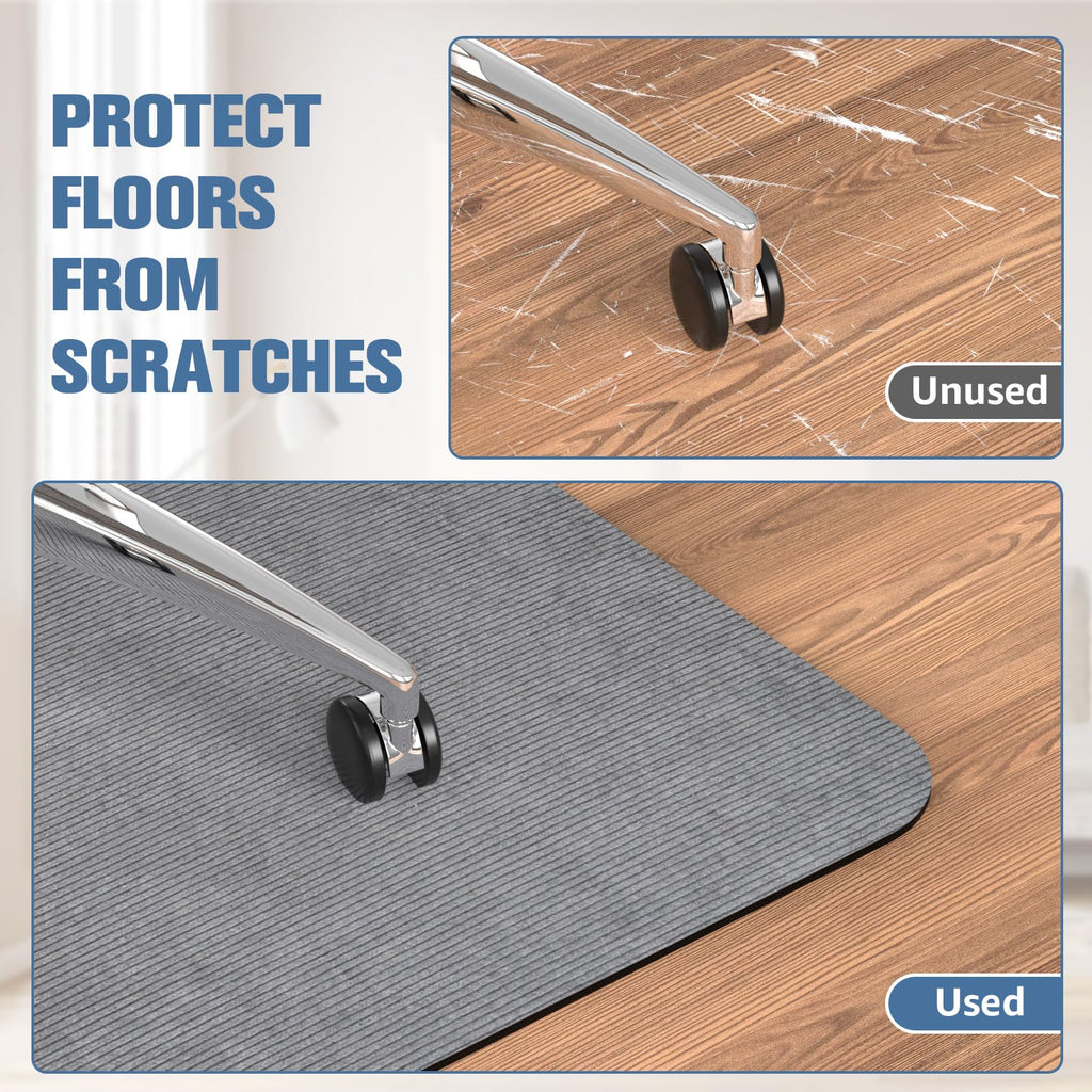 Corduroy Chair Mat for Hardwood Floor, 55"x35" Office Chair Mat Desk Chair Mat for Rolling Chair, Large Anti-Slip Rubber Backing Low-Pile Office Rug Floor Mat for Office/Home Light Grey
