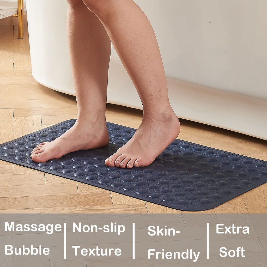 Yanzifly Bathtub Mat Non Slip Bath Mat for Tub Silicone Soft & Safe, Bath Tub Mat Non Slip Shower Mats, Suction Cups Bath Tub Anti Slip Matt for Kids Elderly Non Toxic, Machine Washable - Navy Blue