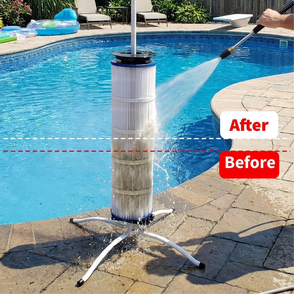 Ulinlo pouly Pool Filter Cleaner Stand Kit with Smooth Bearing, Rotatable Washing Tool for 3", 4", 6" Filter Cartridges