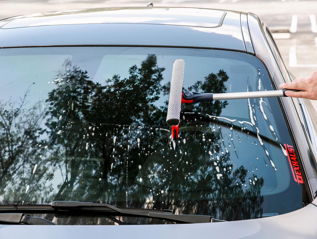 DSV Standard Professional Window Squeegee | 2-in-1 Window Cleaner Sponge and 10" Soft Rubber Strip with Telescopic Extension Pole 34 INCH & 86.5 cm | Adjustable to Clean from Multiple Angles