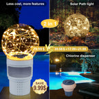 DeeprBlu Pool Chlorine Floater with Solar Ball Light, Floating Chlorine Dispenser for 3'' Chlorine Tablets, Chlorine Tablet Floater Chemical Dispenser Easy Opening, Bromine Tablet Holder for Pool, Spa