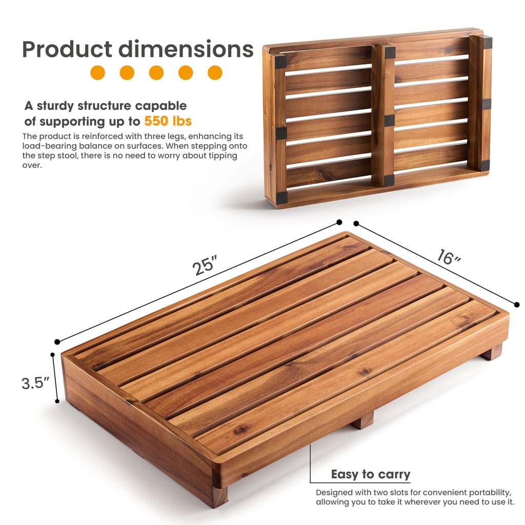 TINAMO 3.5" One Step Stool for Elderly (No Assemble Required)- Acacia Wood High Riser Step Stool for Bed - 550 Lbs Wooden Mobility Stepping Stools for Adults, Kids/Bedside, Bathroom, Kitchen, Garden