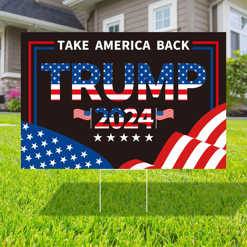 Probsin Trump 2024 Yard Sign with Metal H Stakes Double Sided 16" x 24" Trump Take America Back Black Signs Voted for Trump Outdoor Decorations for Indoor Outdoor Lawn, Garden, Window, Party Supplies