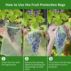 Toolifer 100 Pcs Fruit Protection Bags, 8''×12'' Vegetable Protection Bags Fruit Netting Bags with Drawstring, Fruit Tree Fruit Cover Bags Reusable Netting Bird Pest Barrier Bags for Garden Orchard