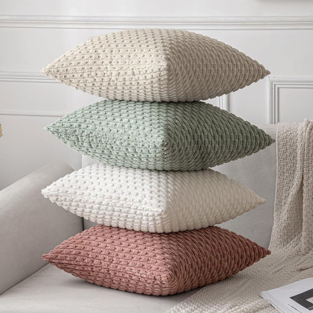 MIULEE Throw Pillow Covers Soft Corduroy Decorative Set of 2 Boho Striped Pillow Covers Pillowcases Farmhouse Home Decor for Christmas Couch Bed Sofa Living Room 12x20 Inch Cream White