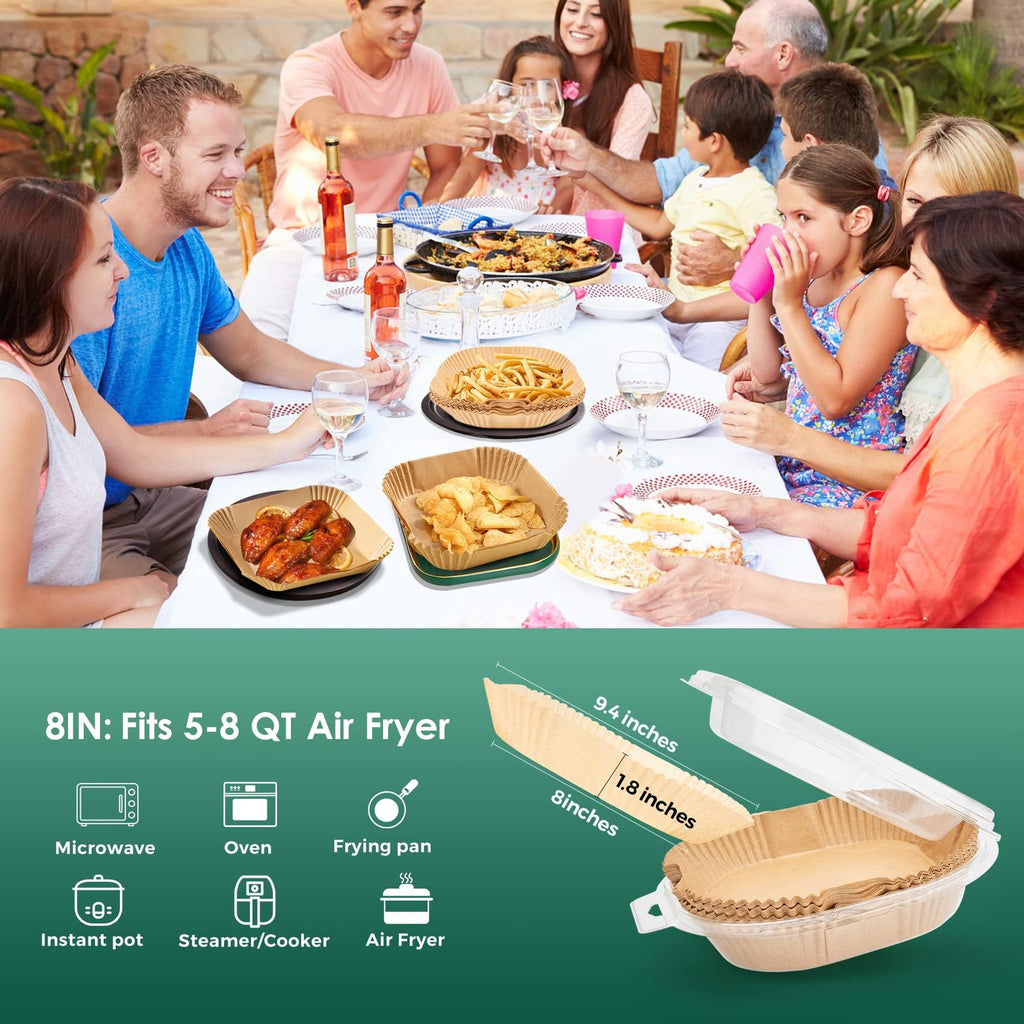 300 Pcs Air Fryer Paper Liners, 8" Square Air Fryer Liners Disposable, Heavy-duty Parchment Paper for 5-8 qt Airfryer Basket, Non-Stick & Grease Proof Baking Liner for Oven Pan