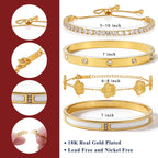 18K Gold Plated Stackable Bangles Bracelets for Women - 4 Pcs Gold Bracelet Set Trendy Stainless Steel Fashion Accessories, Dainty Stacked Jewelry Set Gift for Daily Wear Five Leaf Clover