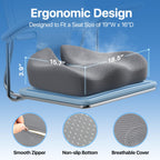 CJACSOC Seat Cushion, Extra Large Memory Foam Cushion for Office Chair Cushions, Ergonomic Cushions Pad Pillow for Pressure Relief Sciatica & Pain Relief for Long Sitting, Grey