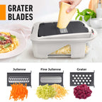 Mueller Pro-Series All-in-One, 12 Blade Mandoline Slicer for Kitchen, Food Chopper, Vegetable Slicer and Spiralizer, Cutter, Dicer, Grater, Kitchen Gadgets Sets with Container, White Sand/Gray