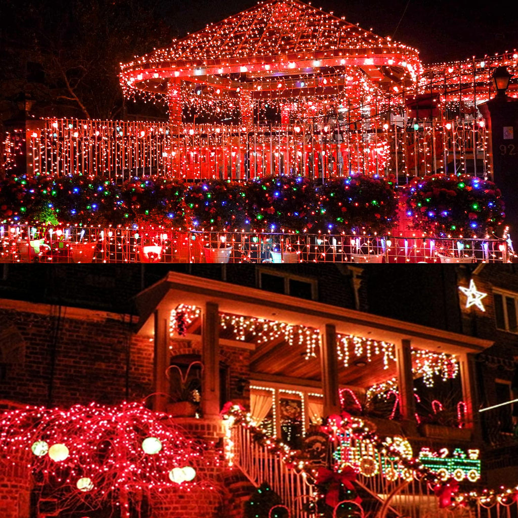 Upgraded 82FT 200 LED Red Christmas Lights Outdoor & Indoor, Memory Function & Timer & 8 Modes, Extendable Green Wire Waterproof Lights for Christmas Tree Party Wedding Home Garden Decorations (Red)