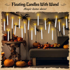 Halloween Decor Floating Candles With Wand, 20pcs Magic Hanging Candles With Remote,6.9IN Flameless Taper Led Candles Battery Operated Floating Window Candles,Decor for Christmas/Wedding/Halloween