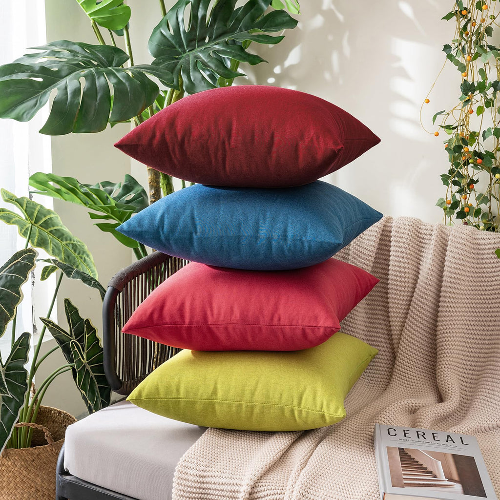MIULEE Pack of 2 Christmas Decorative Outdoor Solid Waterproof Throw Pillow Covers Polyester Linen Garden Farmhouse Cushion Cases for Patio Tent Balcony Couch Sofa 18x18 inch Wine Red