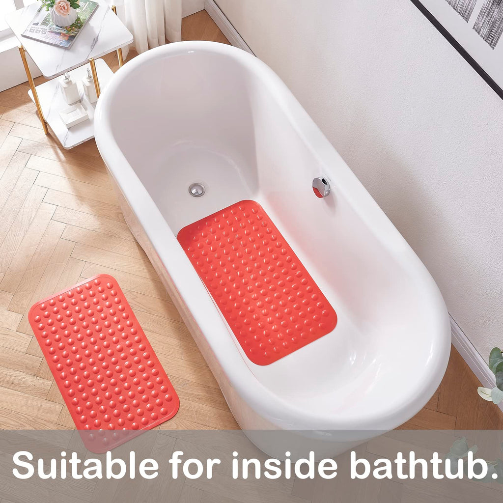 Yanzifly Bathtub Mat Non Slip Bath Mat for Tub Silicone Soft & Safe, Bath Tub Mat Non Slip Shower Mats, Suction Cups Bath Tub Anti Slip Matt for Kids Elderly Non Toxic, Machine Washable-Red