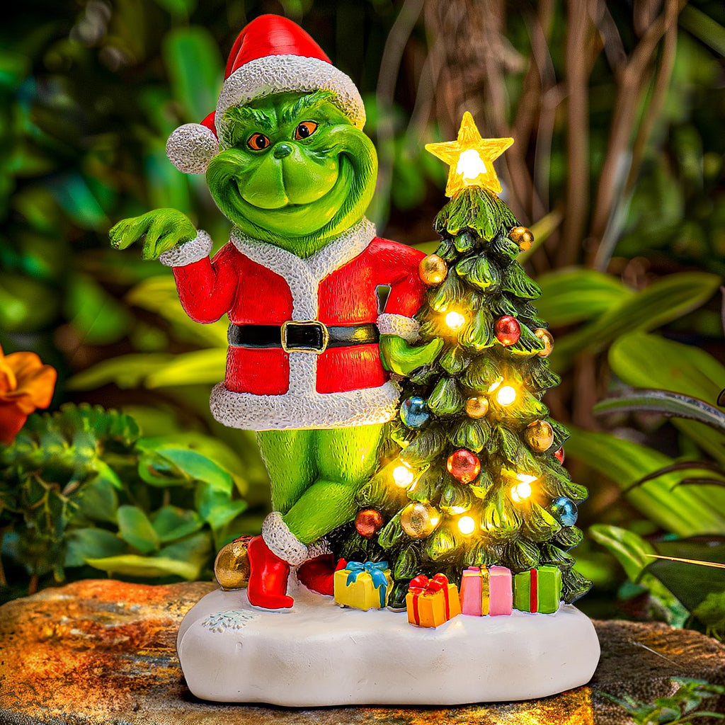 YDKOJGW Solar Garden Outdoor Statues with Christmas Tree and LED Lights,Lawn Christmas Decorations Statues for Patio,Balcony,Yard Ornament,Unique Housewarming, Birthday Gifts for Mom Grandma