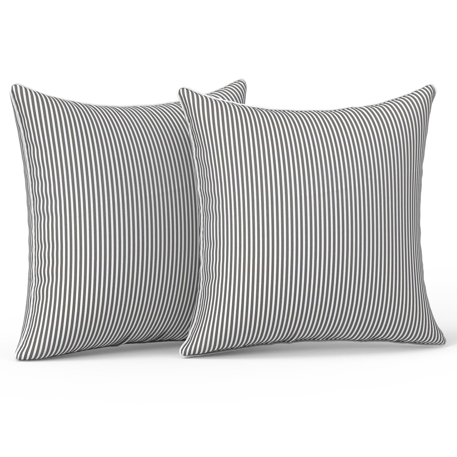 LVTXIII Outdoor/Indoor Throw Pillows, Decorative Patio Accent Pillows, Fluffy Water Repellent Garden Cushions for Home Patio Coach Sofa Use, 18×18 Inch, Pack of 2, Strip Grey