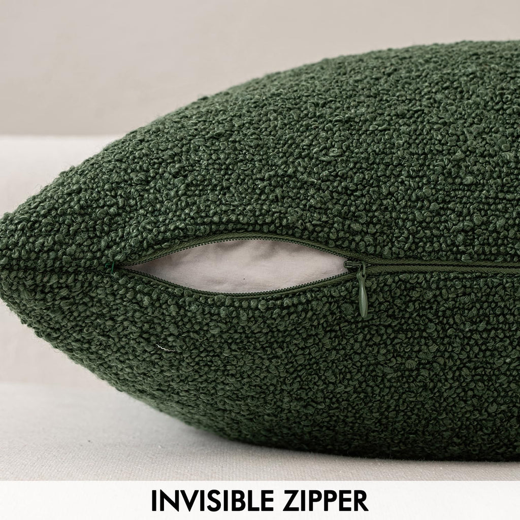 MIULEE Set of 2 Christmas Dark Green Throw Pillow Covers 20x20 Inch Decorative Couch Pillow Covers Textured Boucle Accent Solid Pillow Cases Soft for Cushion Chair Sofa Bedroom Livingroom Home Decor