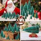30Pcs Mini Christmas Trees, Artificial Christmas Tree Bottle Brush Trees Christmas with 5 Sizes, Sisal Snow Trees with Wooden Base for Christmas Decor Christmas Party Home Table Craft