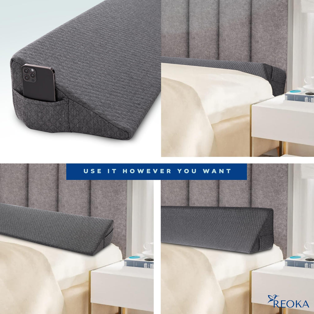 REOKA Bed Gap Filler | Wedge Pillow Headboard (King Sized) Bed Wedge Pillow for Headboard | Memory Foam Pillow Wedge for Headboard Gap, Posture Bolster Pillow for Bed, 6" Gap Filler for Bed (Gray)