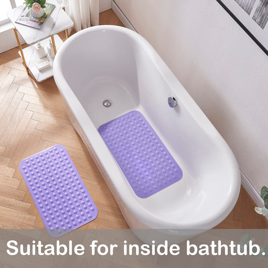 Yanzifly Bathtub Mat Non Slip Bath Mat for Tub Silicone Soft & Safe, Bath Tub Mat Non Slip Shower Mats, Suction Cups Bath Tub Anti Slip Matt for Kids Elderly Non Toxic, Machine Washable- Purple