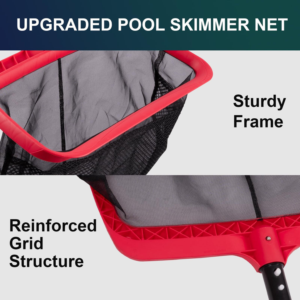 urchindj Pool Skimmer Net, Upgraded Pool Net Skimmer with Double-Layer Netting Bag, Larger Capacity Pool Nets for Cleaning Finest Debris, Thickened Frame Pool Leaf Net Reinforced with Grid Structure