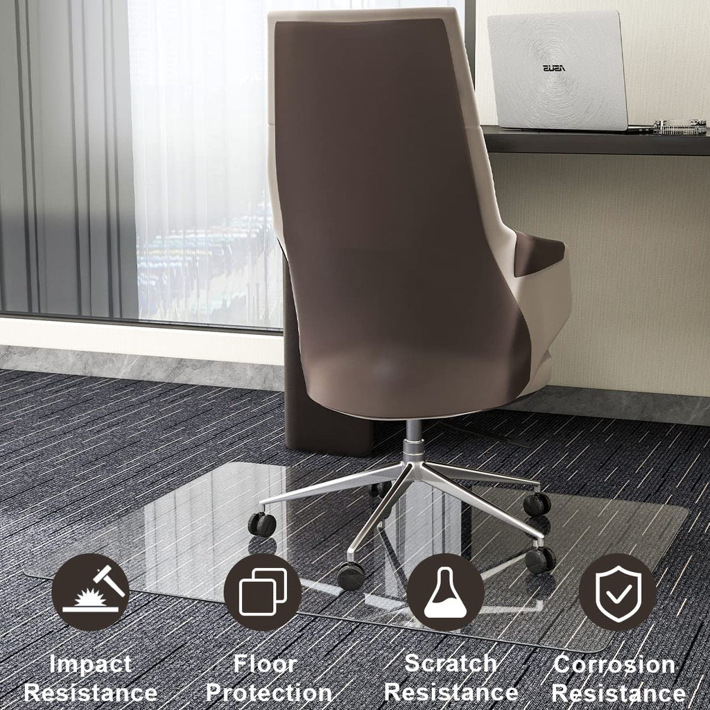 GLSLAND Office Chair Mat for Carpet - 36" x 46" Tempered Glass Floor Mat - for Office Chair on Carpet - 1/5" Thick Clear Computer Floor Mat with 4 Anti-Slip Pads