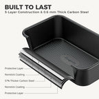 HONGBAKE 9-Piece Baking Pans Set Nonstick, Stackable Non Toxic Bakeware Sets with Diamond Texture, Oven Pan Set for Cooking, Includes Cookie Sheet with Rack, Cake Pan, Roasting Pan, Muffin Tin, Gray