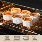 MALACASA Ramekins 12 oz Oven Safe, Porcelain Creme Brulee Ramekins Pudding Custard Cups Large Ceramic Souffle Dishes Ramakan Ramiken Ramicans Baking Bowls Set of 6, White, Series RAMEKIN-DISH