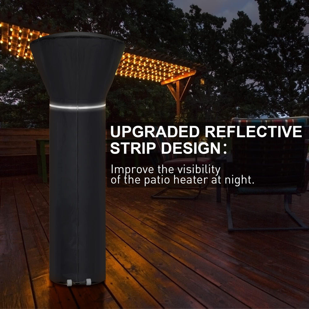 Patio Heater Covers with Reflective Strip,Outdoor Heater Cover Waterproof,Dustproof,Wind-Resistant,Sunlight-Resistant,Snow-Resistant,Black,89.5''x 33.5" Dome x 19.5" Base