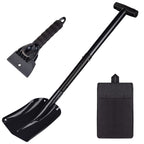 CARTMAN 32.5 Inch Folding Emergency Snow Shovel 3 Piece Aluminum Lightweight Portable Sport Utility Shovel for Car Trunk Camping Garden Beach with Ice Scraper Carrying Bag, Black