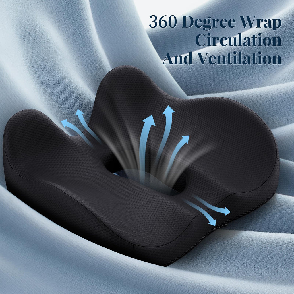 Benazcap Large Wheelchair Cushions Seat Cushions, Coccyx Cushion for Tailbone Pain Relief, Office Chair Cushions/Car Seat Cushion for Pressure Relief Sciatica Pain Relief for Long Sitting-Black