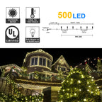 weillsnow 164Ft 500 LED Christmas Lights, Waterproof 8 Twinkle with Memory Functions Christmas Tree Lights for Indoor Outdoor Christmas Tree Garden Decoration (Warm White)