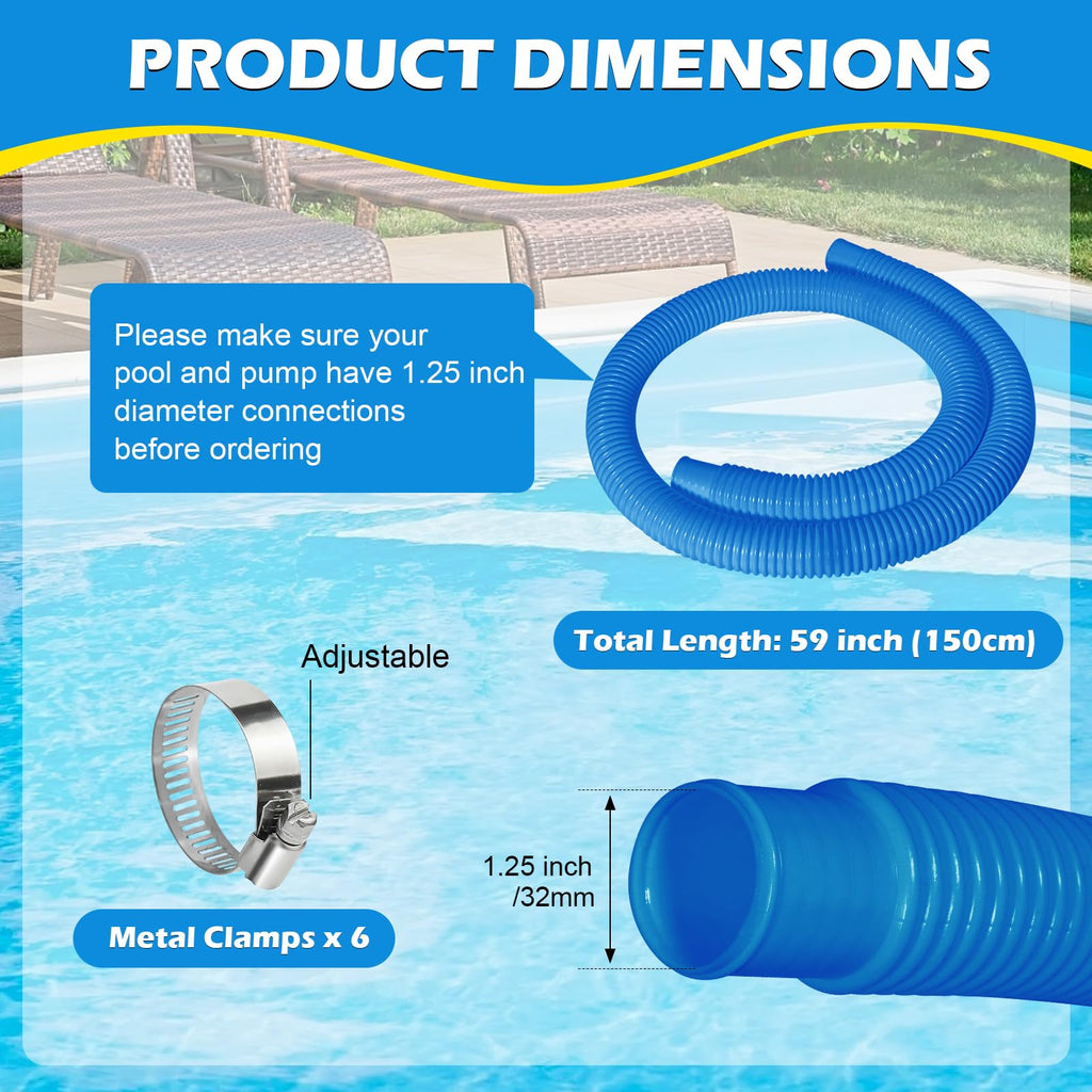 4 Pcs 1.25" Pool Hose, 59" Long Accessory Pool Pump Replacement Hoses, Compatible with All Above Ground Pool Filter Pumps that Use 1 1/4 Diameter Hoses
