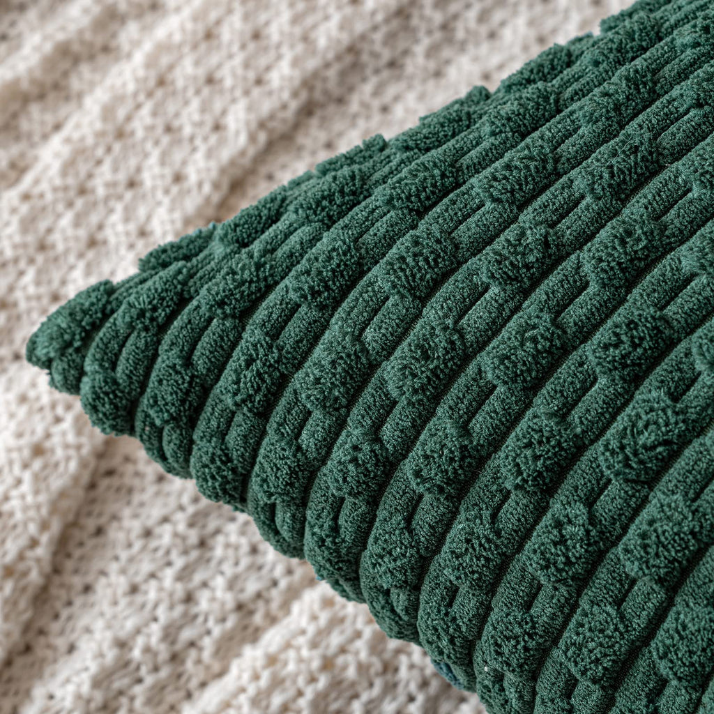 MIULEE Throw Pillow Covers Soft Corduroy Decorative Set of 2 Boho Striped Pillow Covers Pillowcases Farmhouse Home Decor for Christmas Couch Bed Sofa Living Room 18x18 Inch Army Green